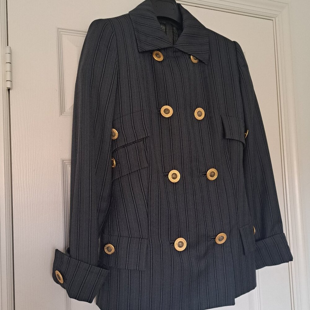 GIANNI VERSACE COUTURE Jacket Military Style Blazer Gray Pinstripe VTG Sz 46/12